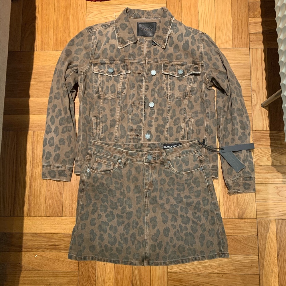 Matching jean jacket and skirt set